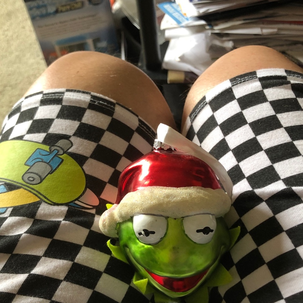 Green Frog Holiday Kids Costume Mask with Red Santa Hat